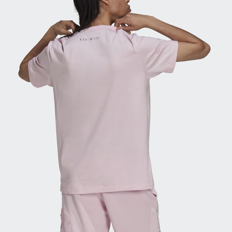 adidas originals Logo Alphabet Zipper Printing Loose Short Sleeve Pink H11469