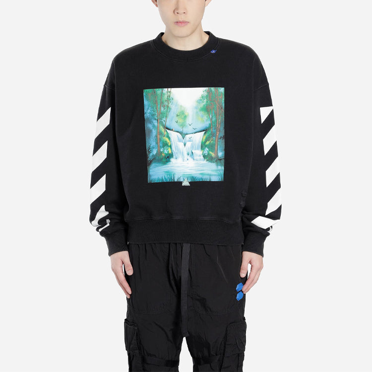 Men's Off-White Pullover Loose Printing Black OMBA035E19E300151088