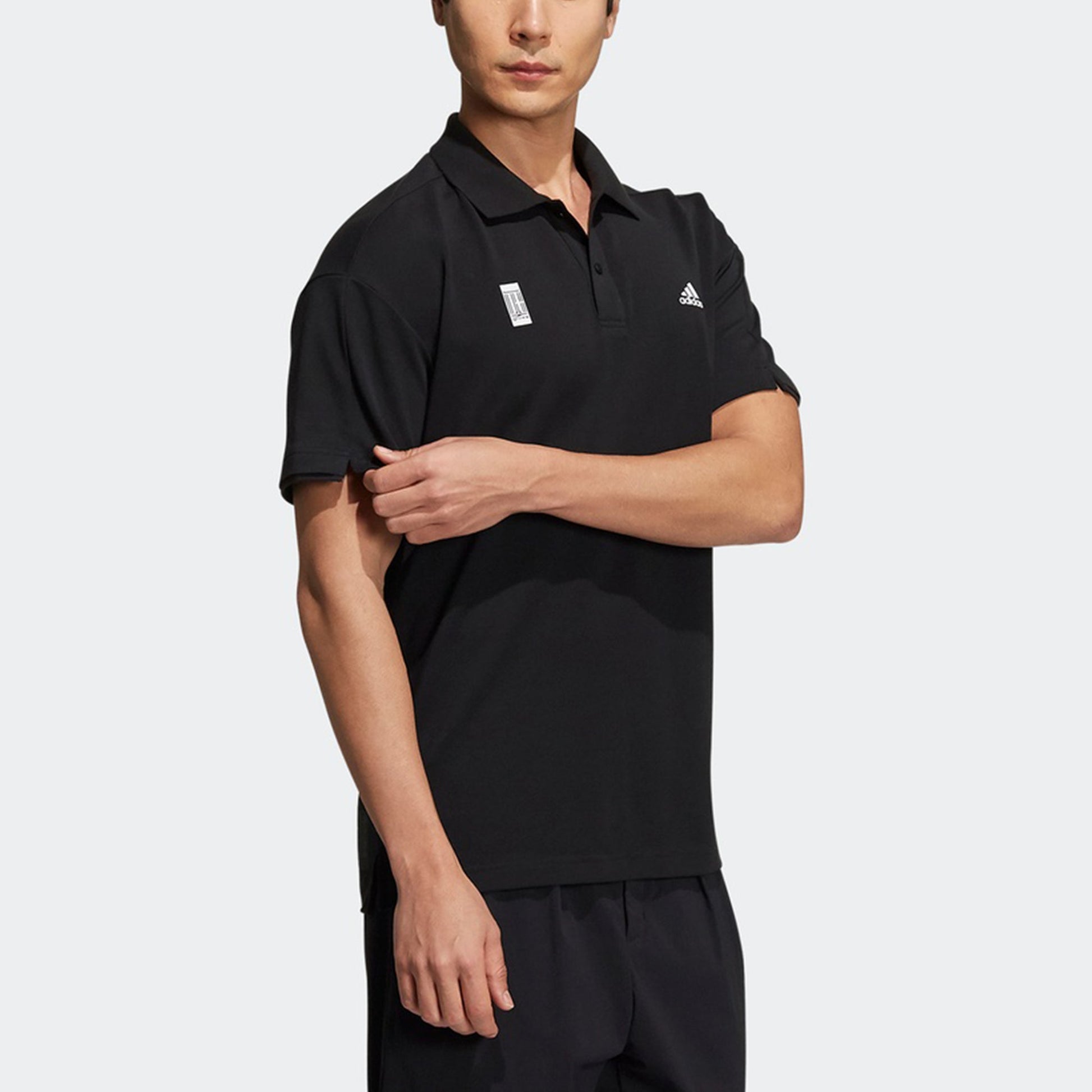 Men's adidas Martial Arts Series Sports Logo Casual Short Sleeve Black Polo Shirt H39320
