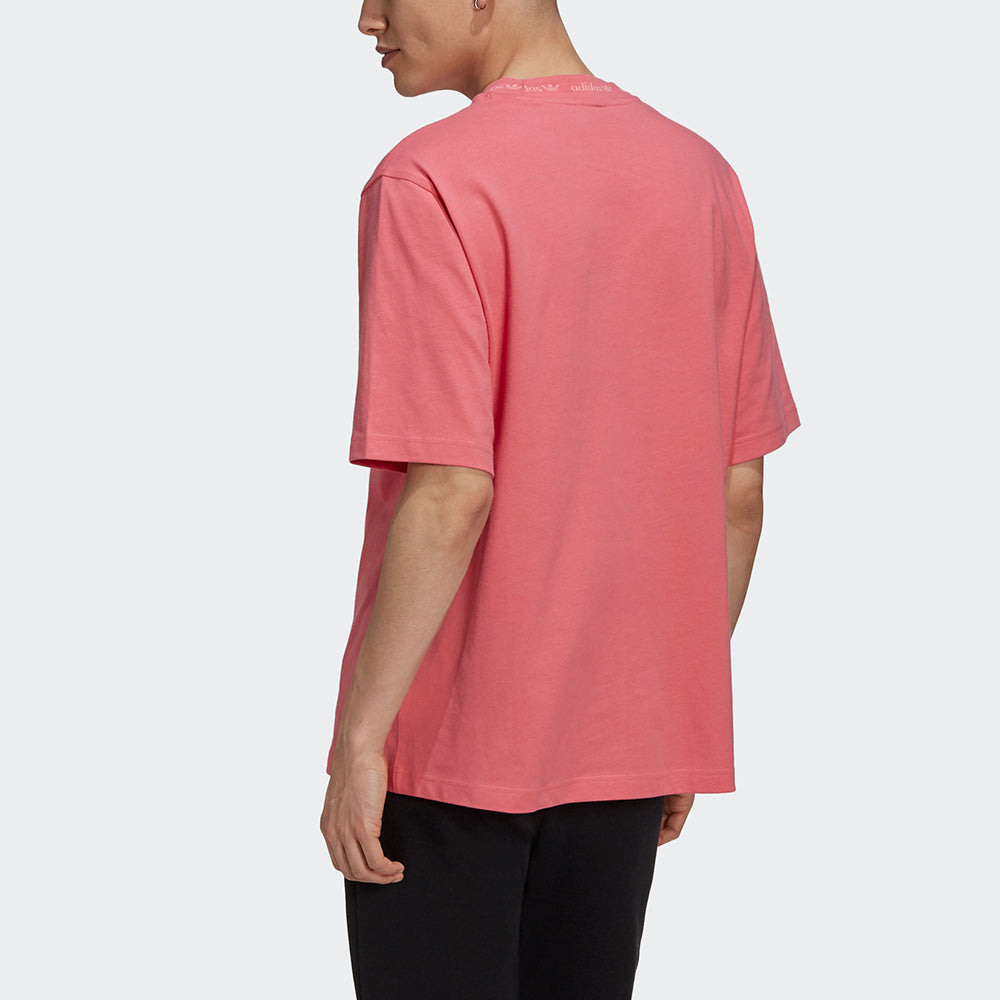 adidas originals Rib Detail Tee Sports Round Neck Short Sleeve Rose Red HB8047
