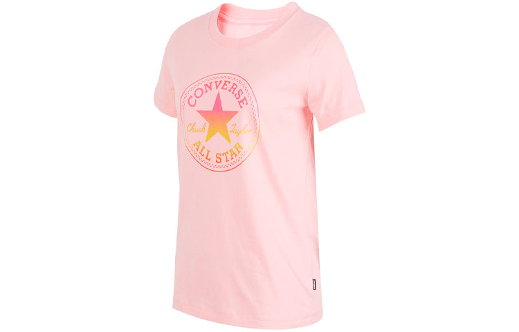 (WMNS) Converse Alphabet Pattern Printing Round Neck Short Sleeve Pink 10017088-A03