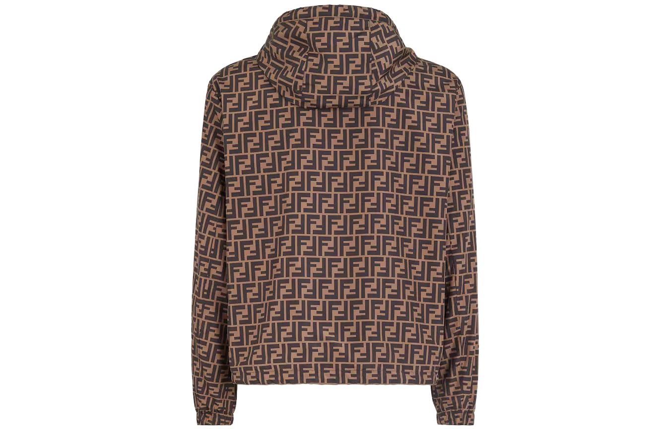 Men's FENDI Reversible Pattern hooded Logo Jacket Brown FAA615A79N-F13IZ
