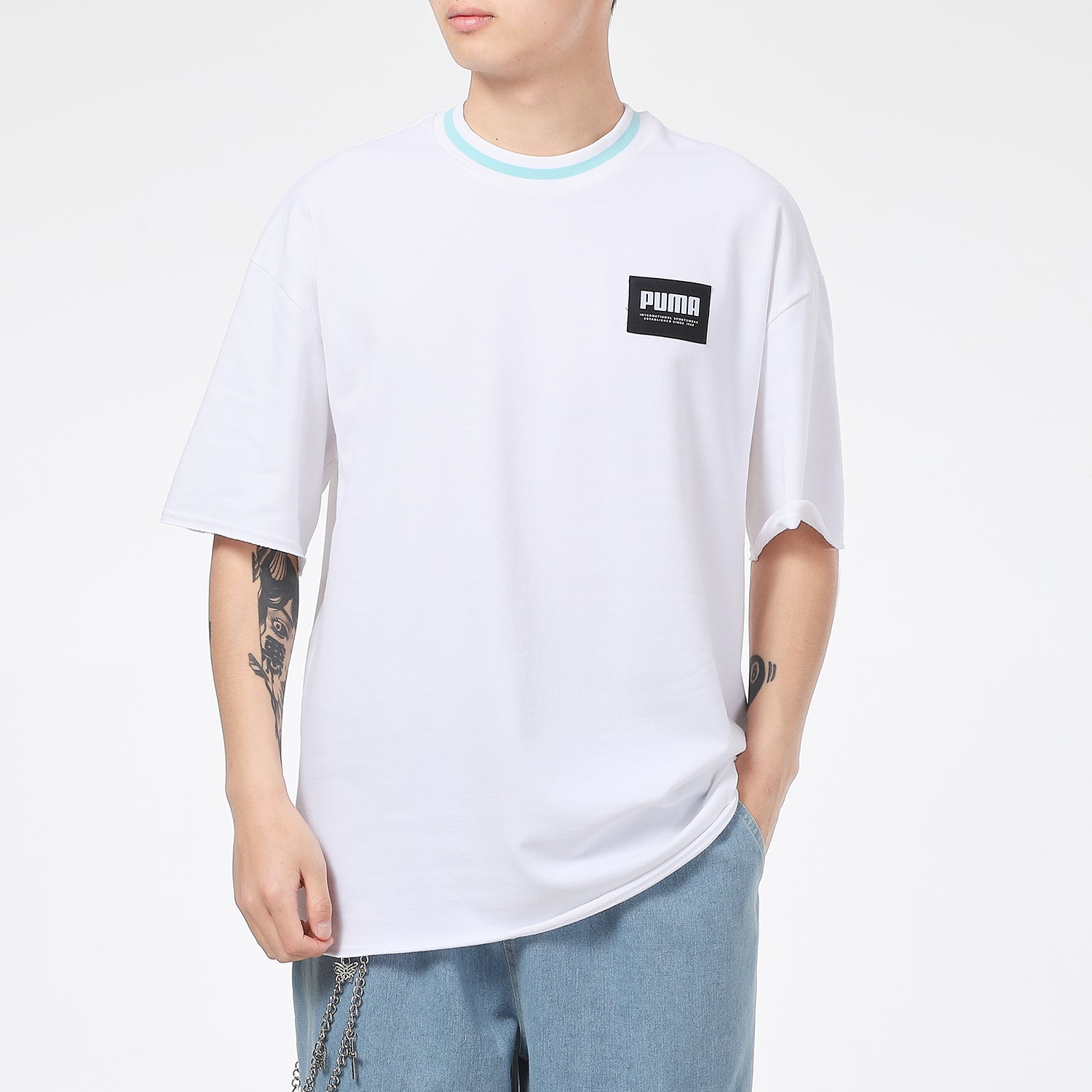 PUMA Logo Loose Sports Round Neck Short Sleeve White 845861-02