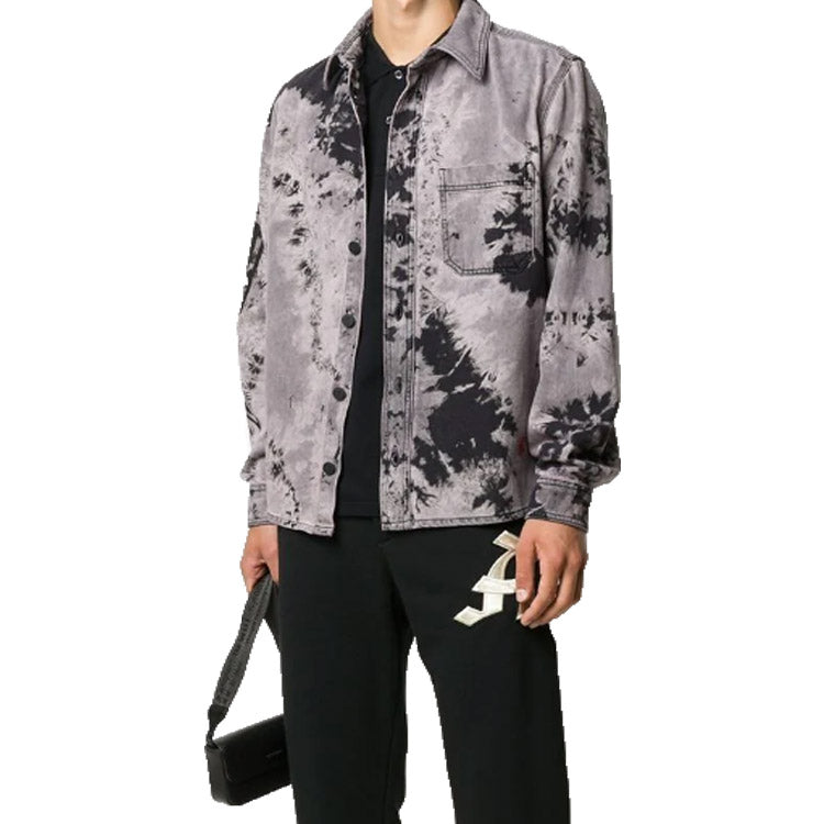 Off-White FW20 Back Arrow Logo Tie-dyed Denim Shirt Men Black OMYD019E20DEN0011010