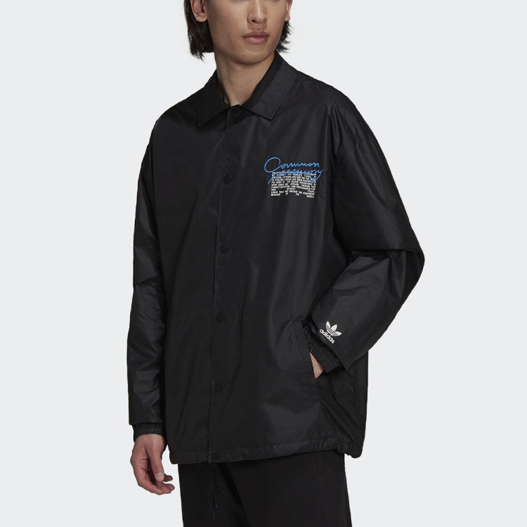 Men's adidas originals C.M.P.COACH JKT Solid Color Lapel Sports Jacket Black H13510