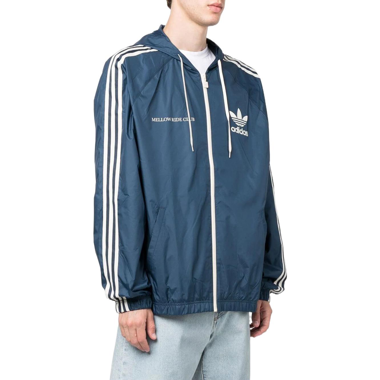 Men's adidas originals Logo Printing Pattern Hooded Drawstring Sports Jacket Blue HL9281