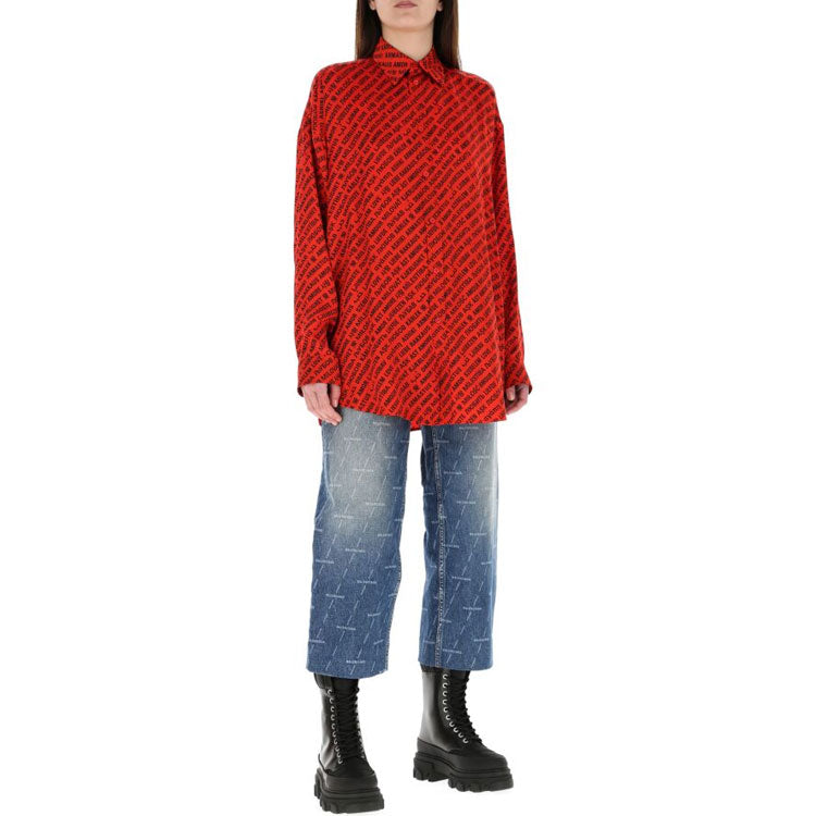 Balenciaga Logo Printing Long-Sleeved Shirt Red 623037TJLI16167