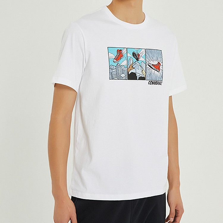 Men's Converse Solid Color Chest Pattern Printing Round Neck Short Sleeve White 10022936-A01