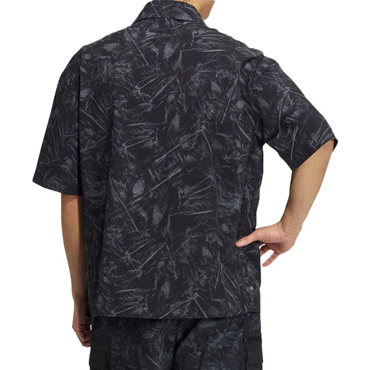 Men's adidas originals SS22 Full Print Pattern Casual Short Sleeve Black Shirt HS9471