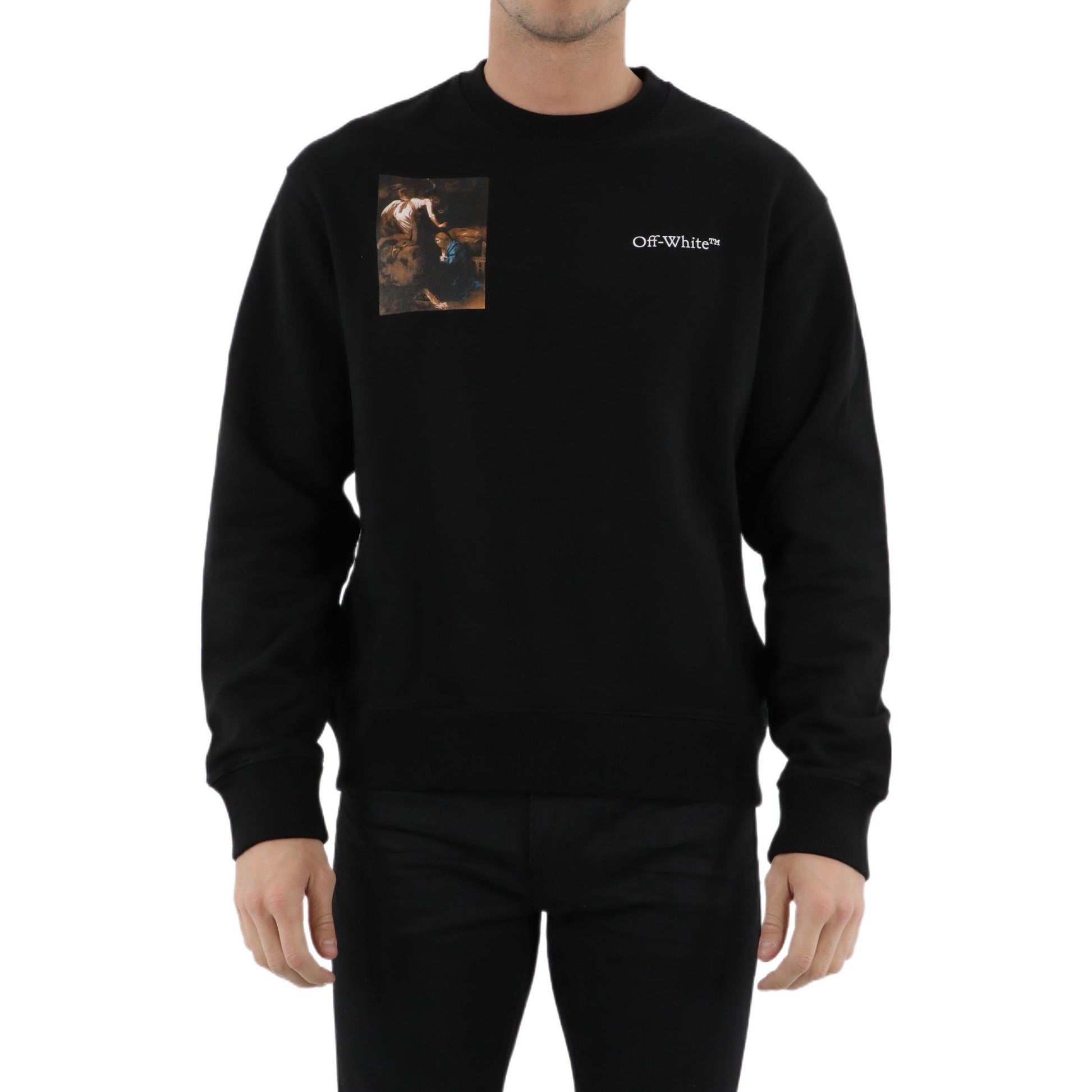 Men's Off-White SS22 Character Logo Printing Round Neck Long Sleeves Black OMBA057S22FLE0011001
