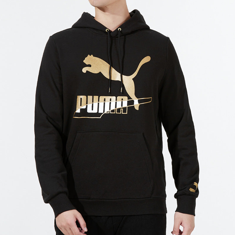 PUMA Sports Running Casual Loose hooded Pullover Gold Long Sleeves Black 533145-56