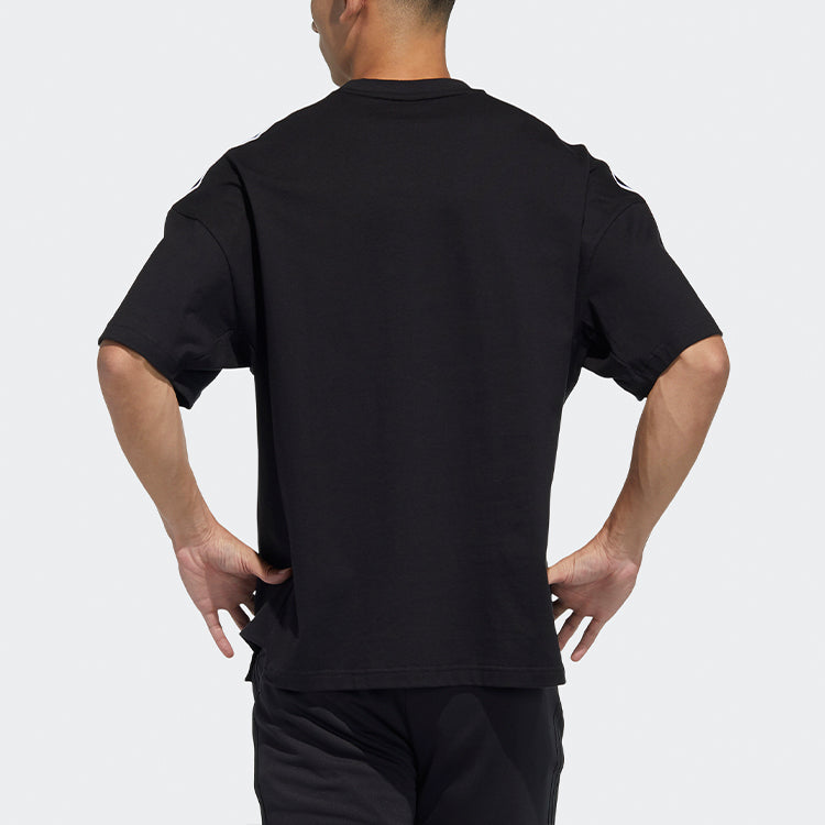 adidas M Mh Loose Tee Stripe Sports Round Neck Short Sleeve Black GN0813