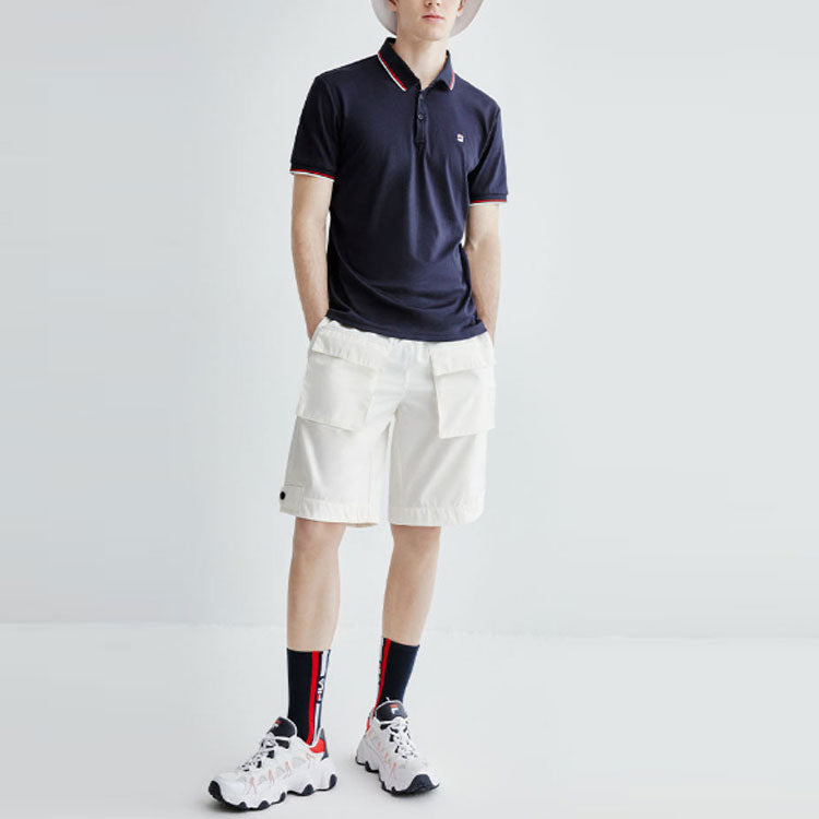 FILA Logo Solid Color Sports Short Sleeve Knitted Polo Shirt For Men Blue F11M021121G-NV