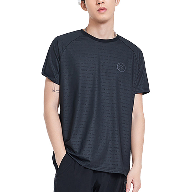 Li-Ning Wade Series Solid Color Round Neck Sports Short Sleeve Black ATSQ099-1