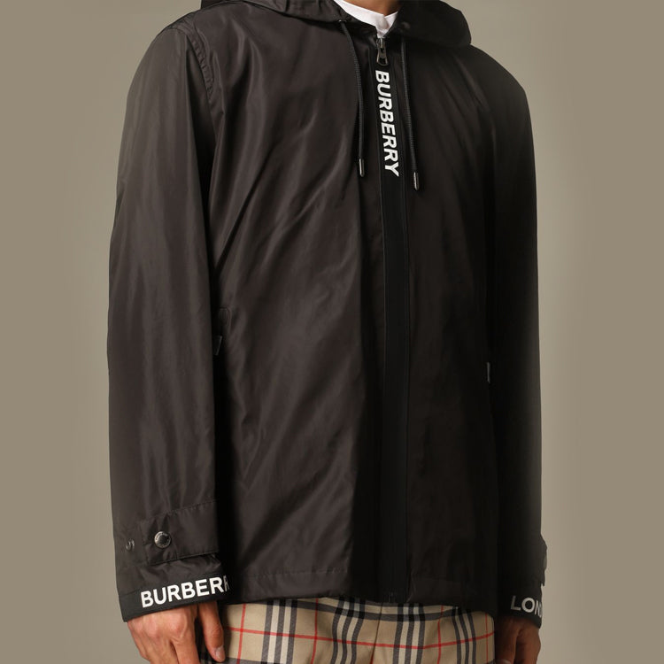 Burberry Letter Zipper Anorak Jacket Male Black 8027690-A1189