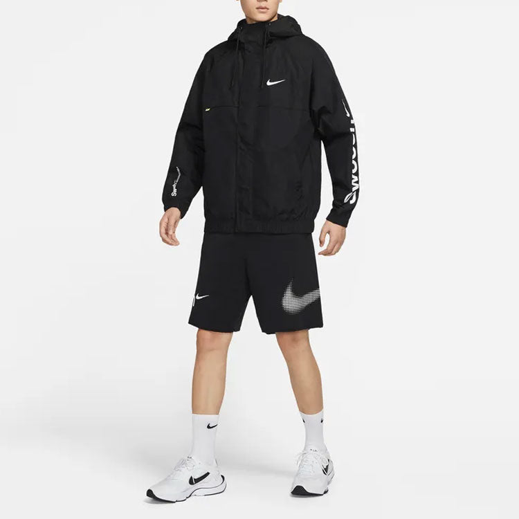 Men's Nike Alphabet Logo Printing Woven Hooded Jacket Autumn Black DX6311-010