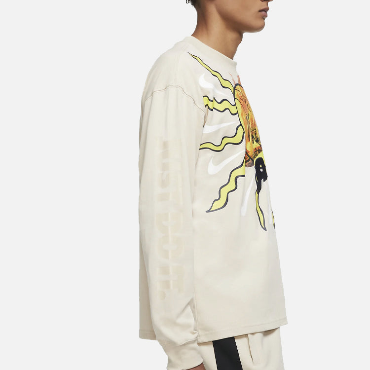 Nike Mock Element logo Printing Round Neck Long Sleeves Beige Creamy DC2721-140
