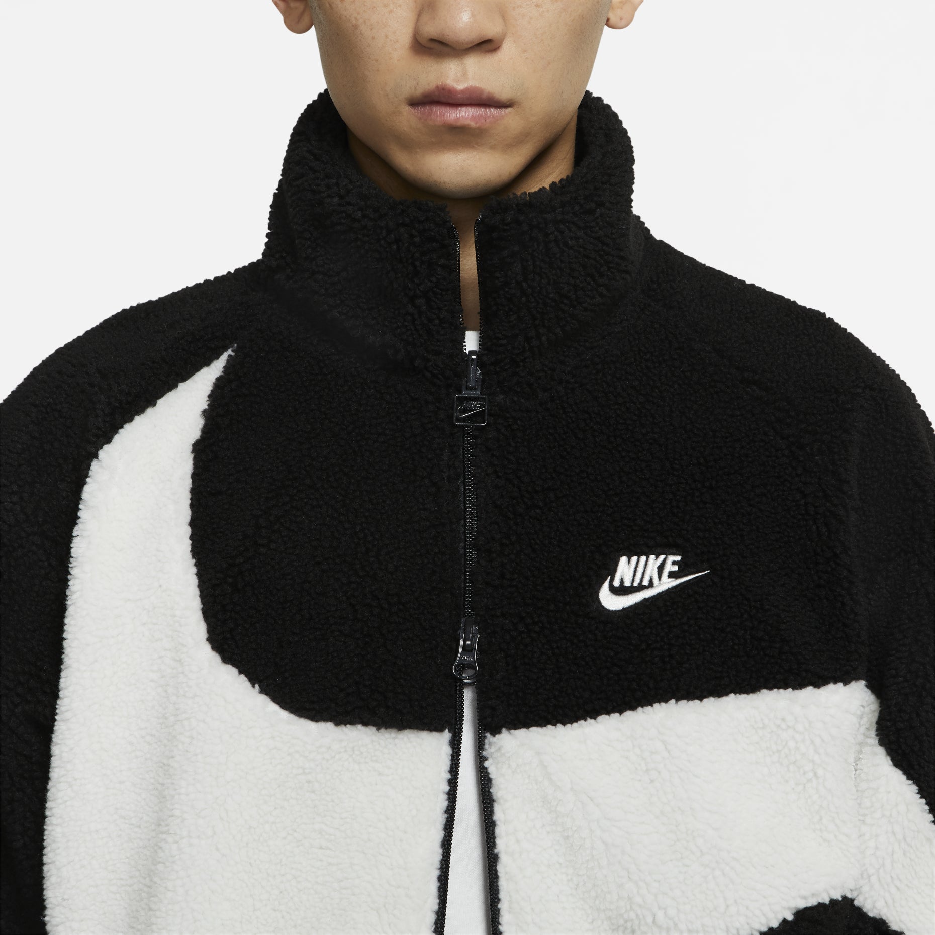 Nike Big Swoosh Reversible Boa Jacket Asia Sizing 'Black White' BQ6546-011