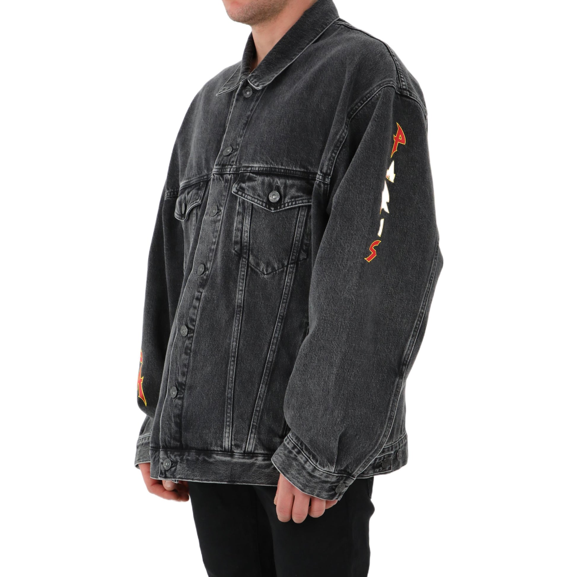 Balenciaga Metallica Oversized Denim Jacket 'Washed Black Orange' 694504TBP471055