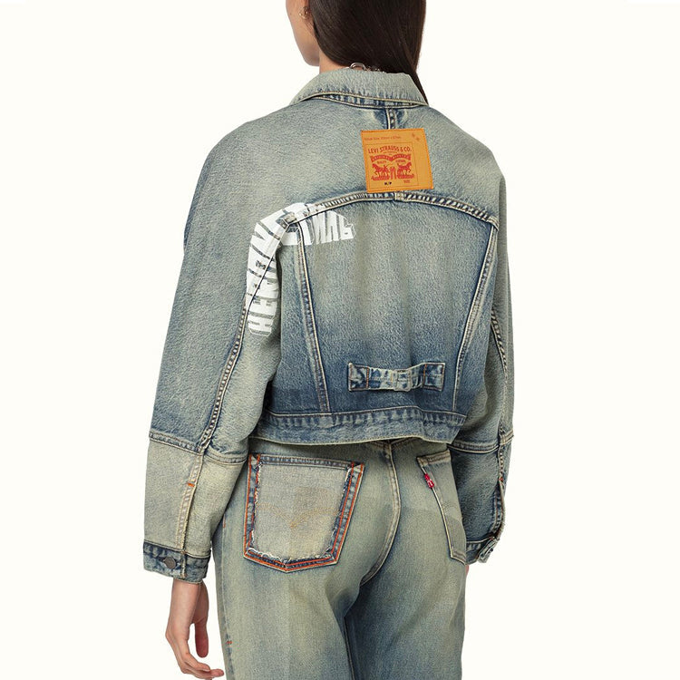 HERON PRESTON x Levis Crossover Washed Distress Short Denim Jacket Denim Blue HWYE005R209250017301