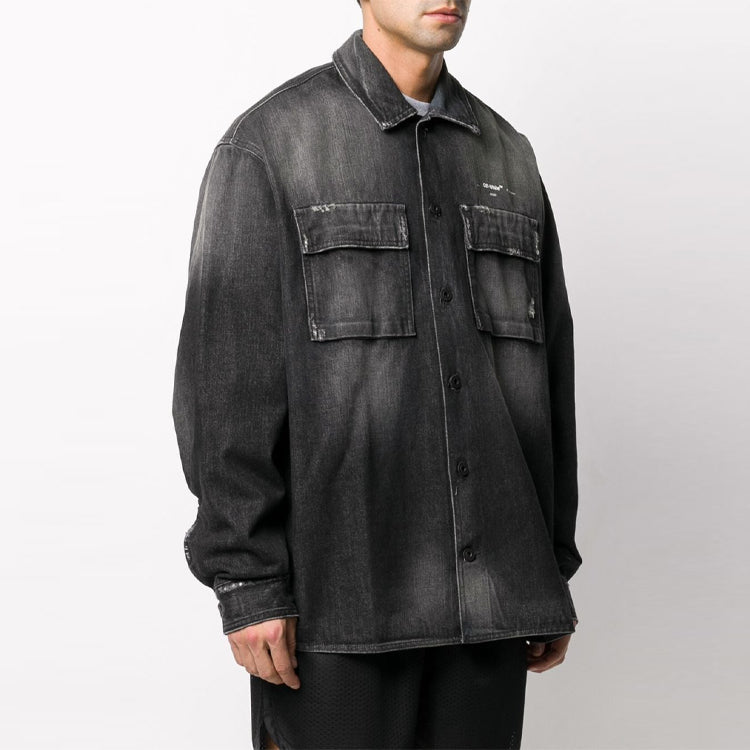 Off-White Big Pocket Long Sleeves Denim Jacket Loose Fit Gray OMYD017S20H430211001