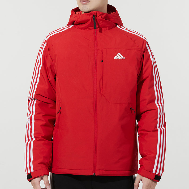 adidas 3st Down Jkt Logo Printing Pocket Stripe hooded down Jacket Red H23082