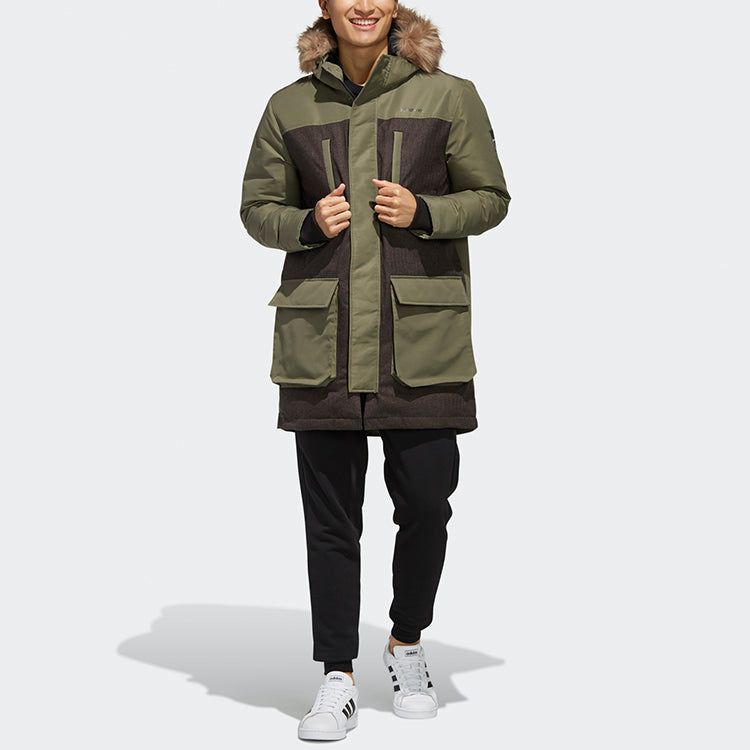 adidas neo M STRT Down PRK Sports hooded Stay Warm Down Jacket Khaki Brown EI4396