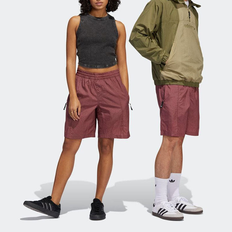 adidas Solid Color Elastic Waistband Straight Shorts Japanese Version Unisex Deep Red HA1291