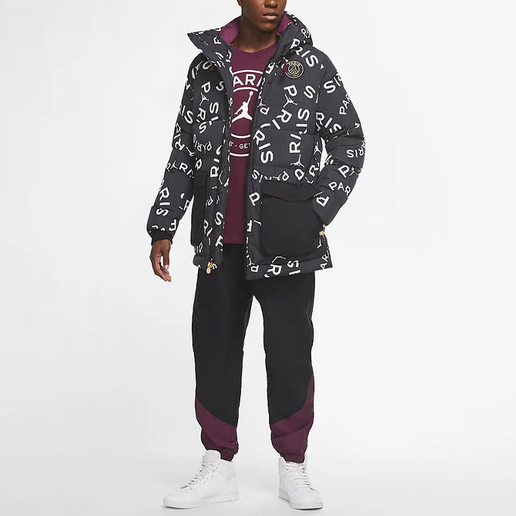 Air Jordan Paris Saint-Germain Casual protection against cold Stay Warm hooded down Jacket Black CK9737-010