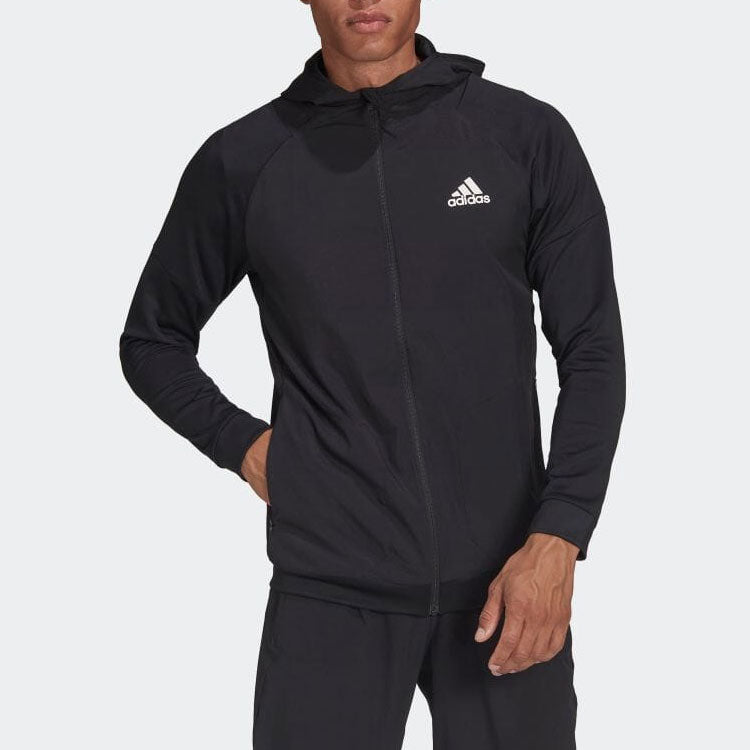 Men's adidas Casual Sports Hooded Zipper Jacket Japanese Version Black HA6366