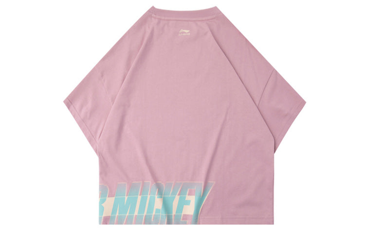 (WMNS) Li-Ning x Disney Crossover Alphabet Printing Short Sleeve 'Pink' AHSQ142-2