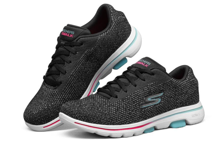 (WMNS) Skechers Go Walk 5 Sports Shoes Black/White/Green 15951-BKMT