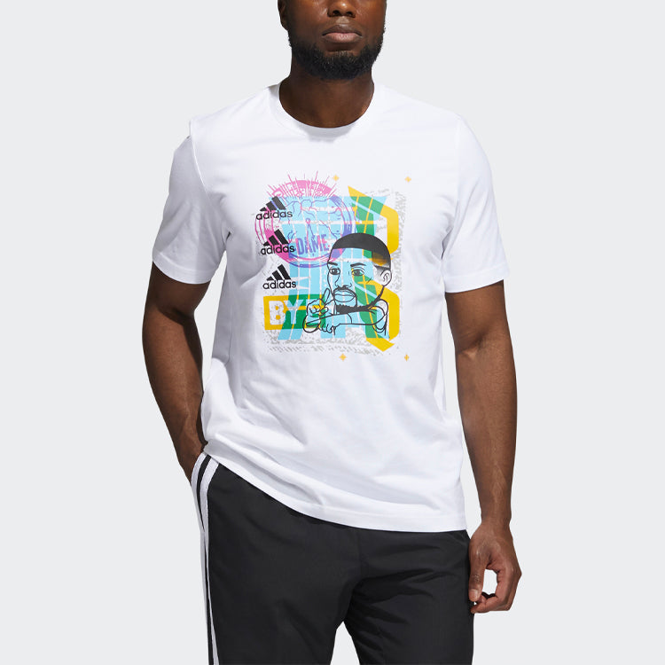 adidas Dame Avatar Bye Lillard Basketball Sports Printing Loose Round Neck Short Sleeve White GP3434