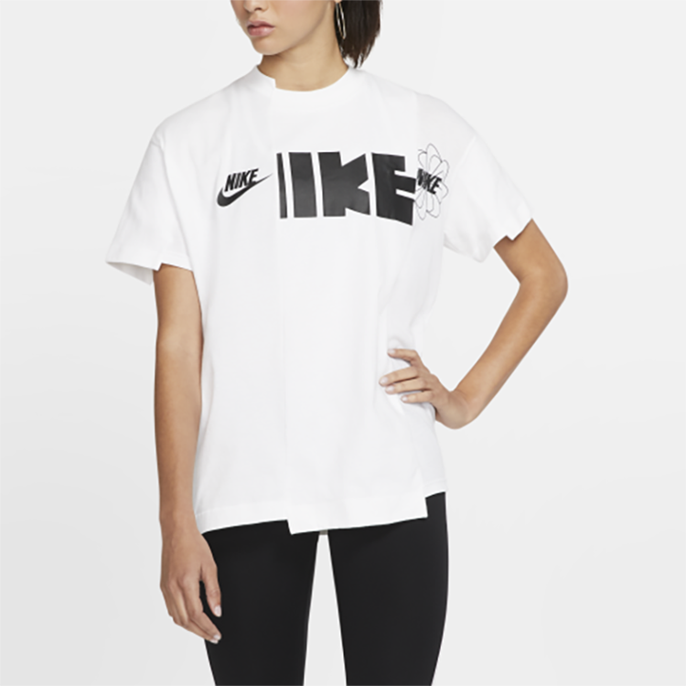 (WMNS) Nike x sacai Splicing Logo Short Sleeve T-Shirt 'White' CD6311-100