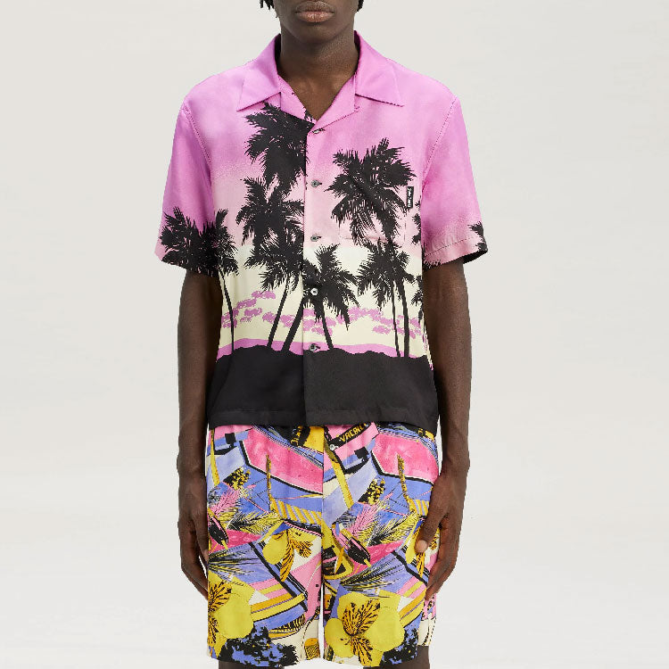 Palm Angels SS23 Palm Tree Print Silk Shirt 'Purple Black' PMGA110S23FAB0043710