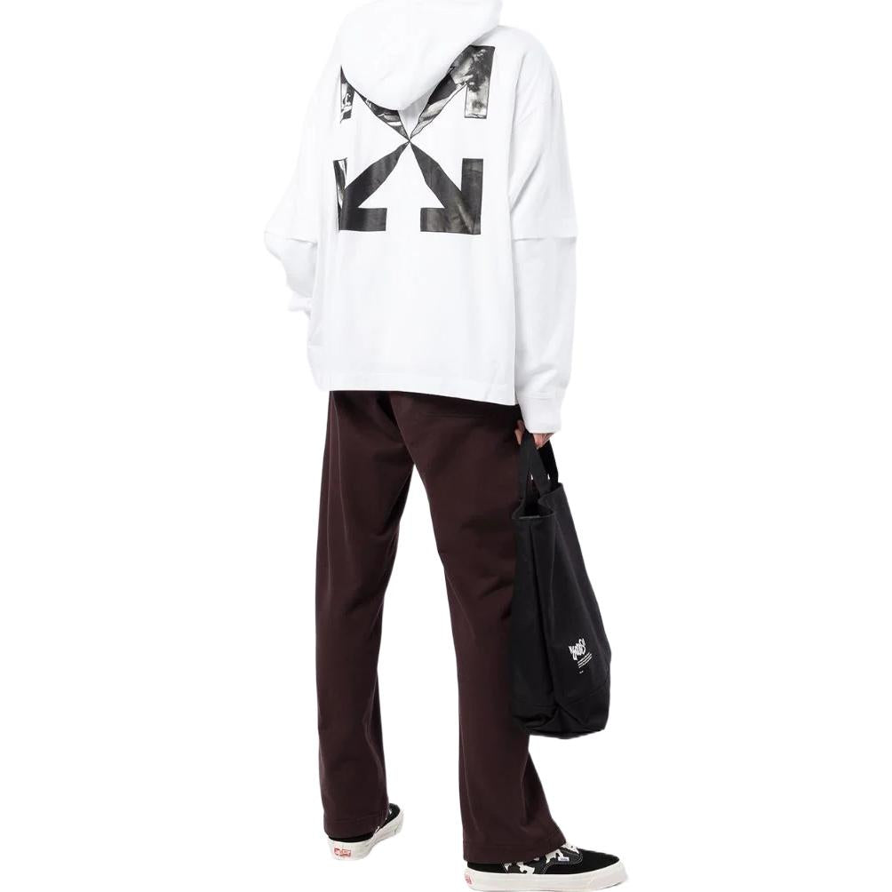 Men's Off-White SS22 Logo Printing Arrow Pattern Hooded Long Sleeves Version White OMBB097C99FLE0020110