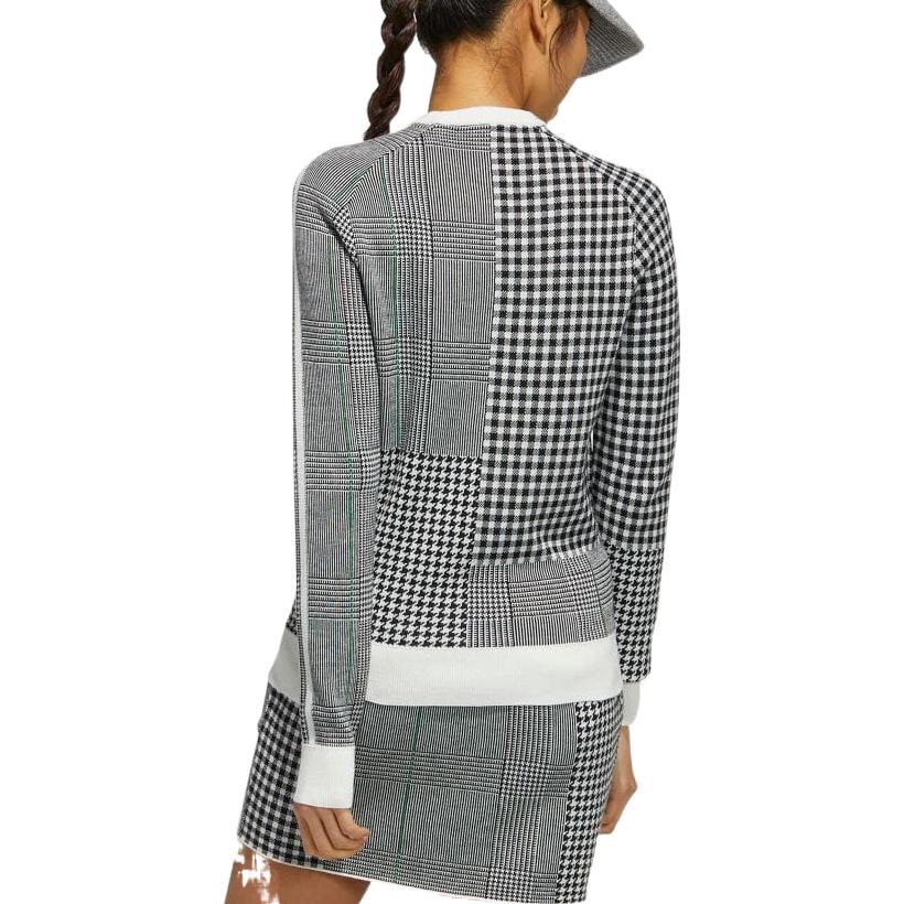 (WMNS) adidas Recycled Polyester Crewneck Check Long Sleeve Sweater Asia Sizing 'White Black' GT3668