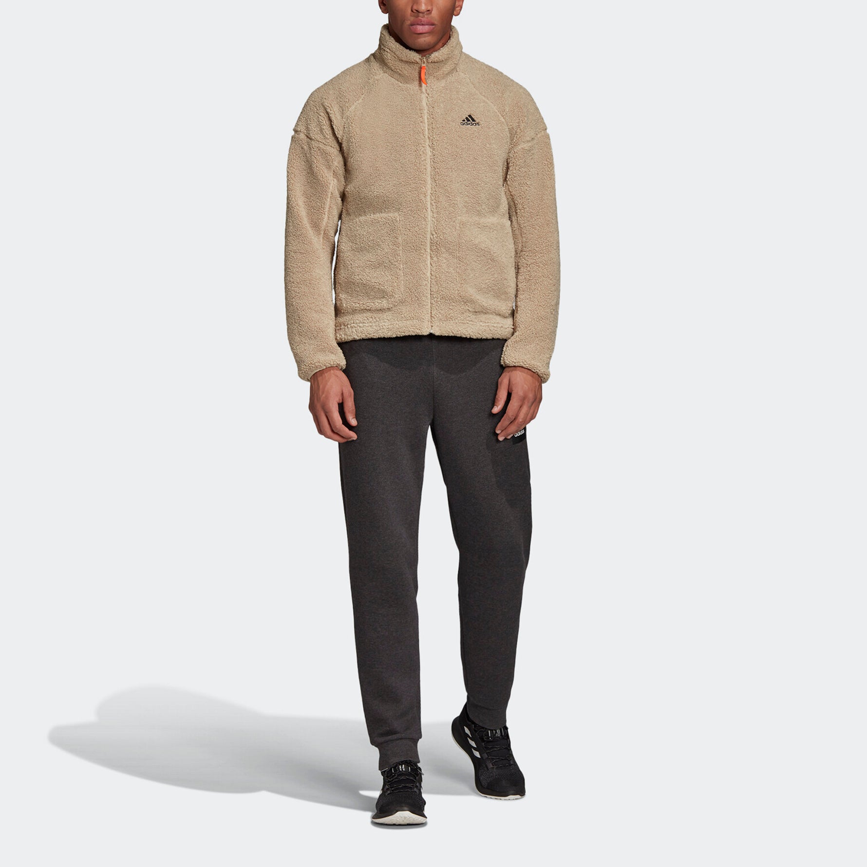 adidas Stand-up Collar Outdoor Sherpa Fleece Track TOP Jacket Beige Men's Brown FR5282