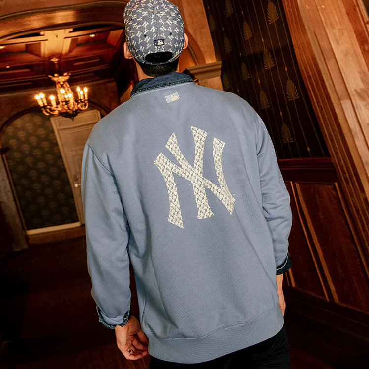 MLB New York Yankees Vintage Embroidery Logo Long-Sleeve Fleece Unisex Blue 31MTM1041-50S