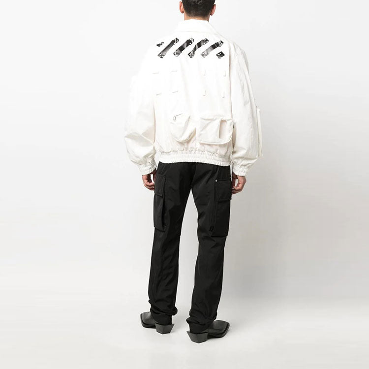 Off-White SS22 Multiple Pockets Logo Printing aviator Jacket White OMEA202T22FAB0010110