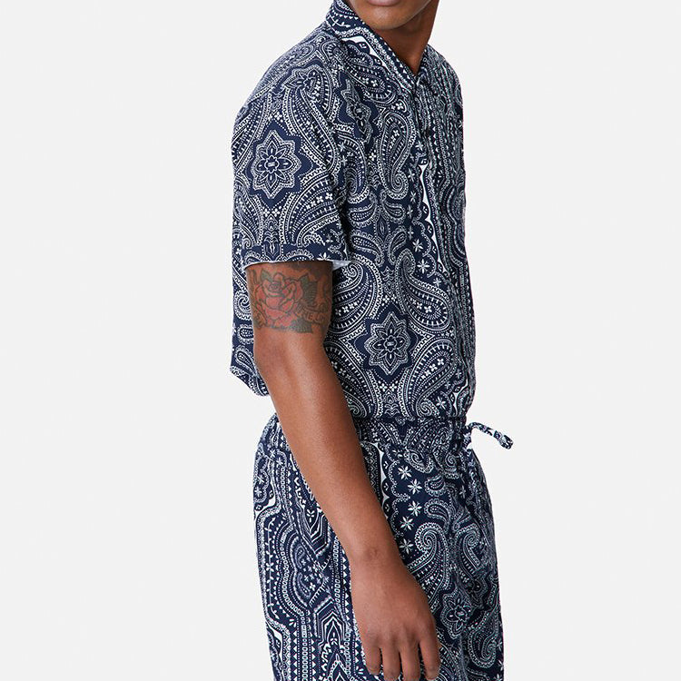 KITH Camp Collar Silk Cotton Shirt 'Black Multi' KH3754-102