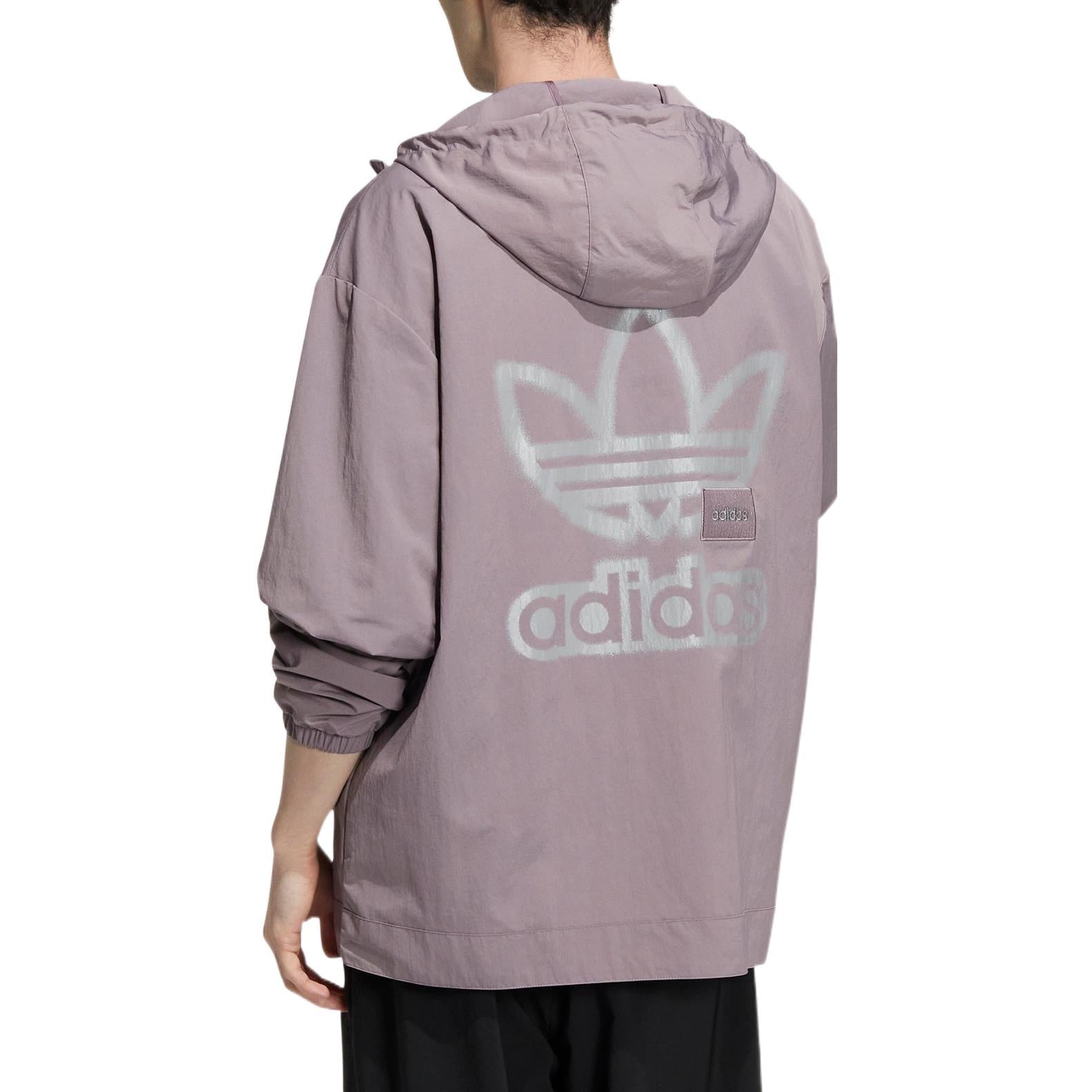 Men's adidas originals Back Logo Printing Pattern Drawstring Hooded Jacket Purple HS2020