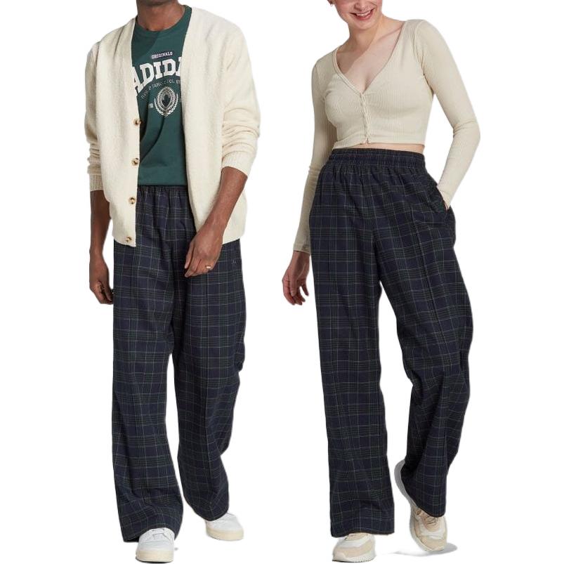 adidas Plaid Elastic Waistband Straight Casual Pants/Trousers Unisex Blue Green IA8350