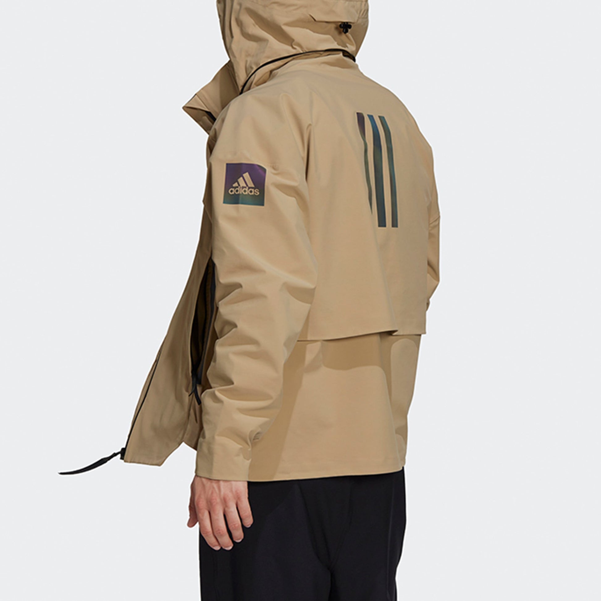 Men's adidas Myshelter Jkt Outdoor Sports Rainproof Loose Hooded Logo Khaki Jacket GT6574
