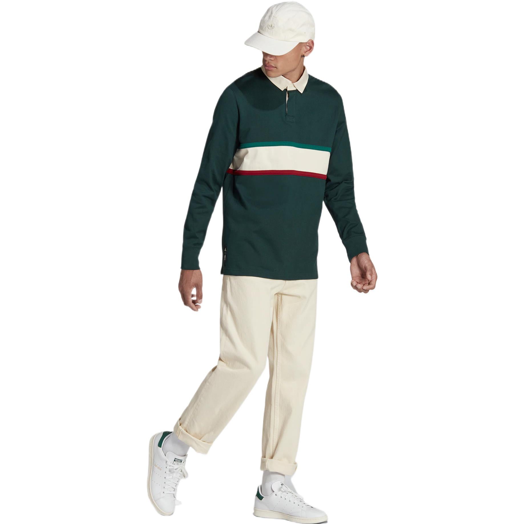 Men's adidas Fmf Ls Ls Stripe Lapel Pullover Long Sleeves Green Polo Shirt HF1442