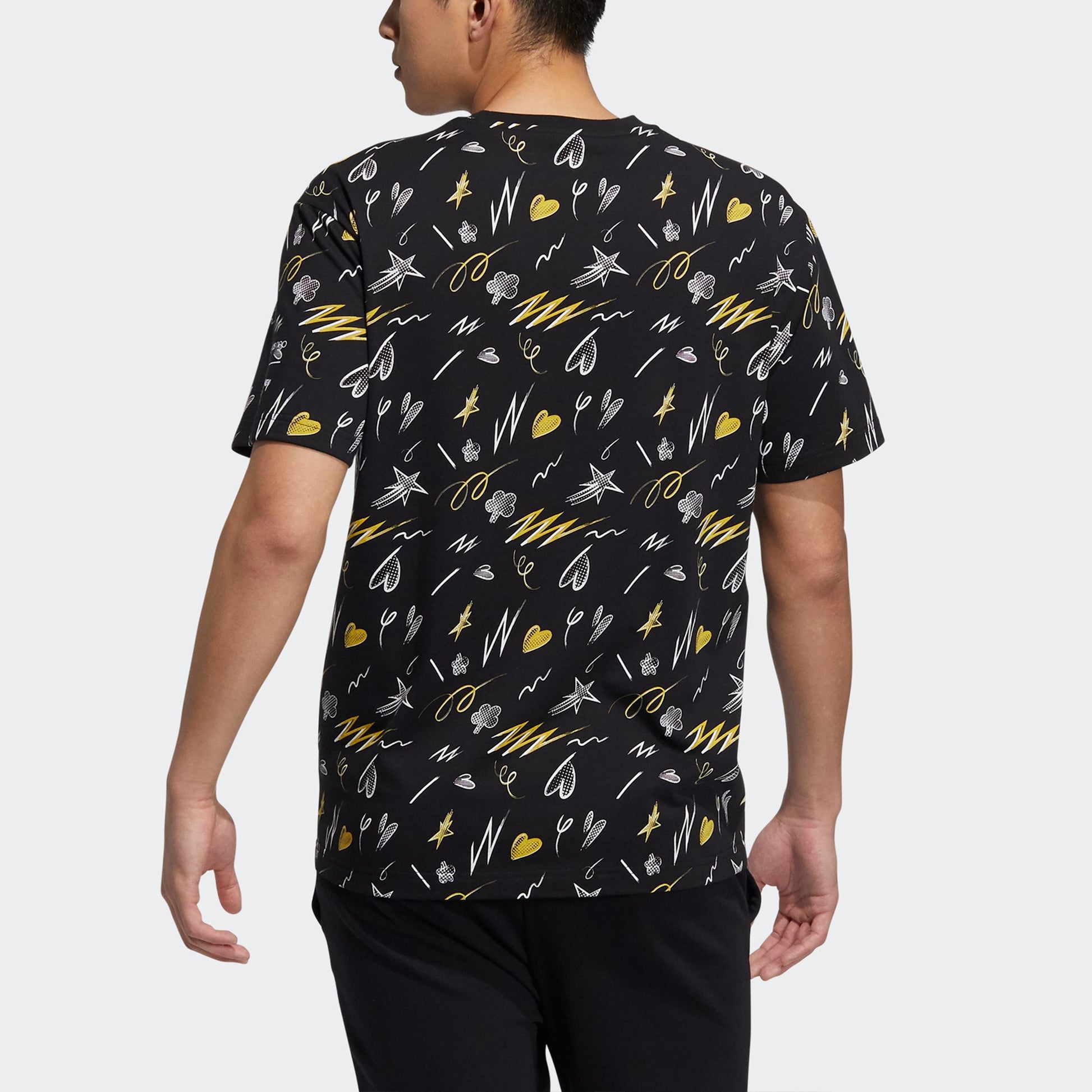 adidas neo M Mf Tee 3 Disney Full Print Pattern Round Neck Short Sleeve Black HF0458