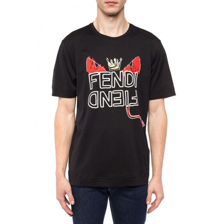 Men's FENDI Small Logo Short Sleeve Black FY0936A6ZOF0QA1