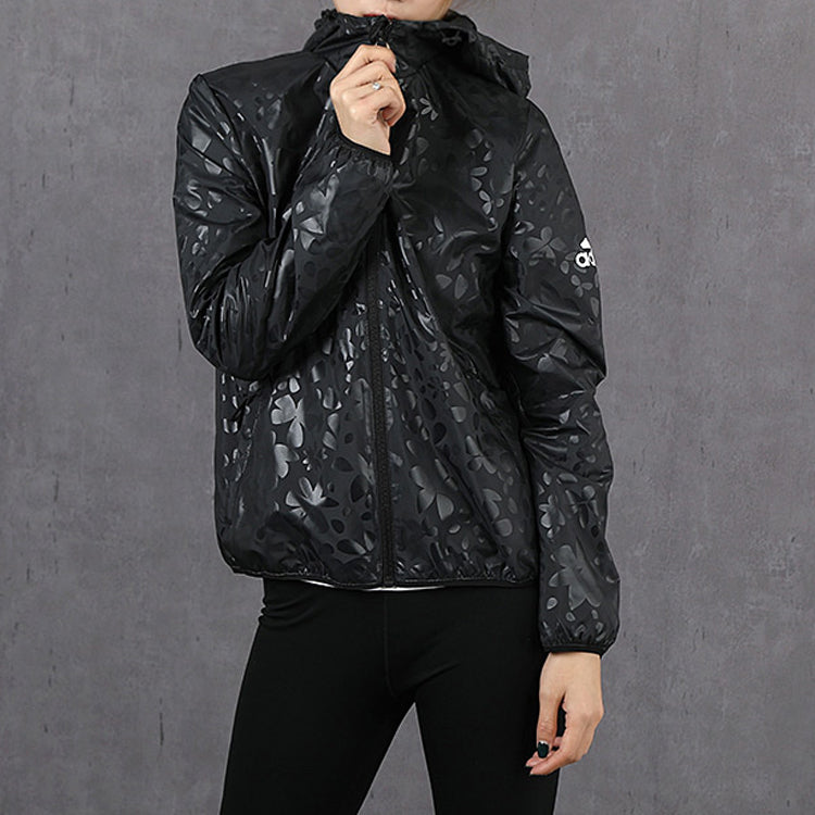 (WMNS) adidas Logo Printing Hooded Jacket Black FM9307