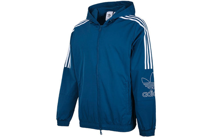 adidas originals Outline Wb Logo Printing Sports Hooded Jacket Blue EB4085