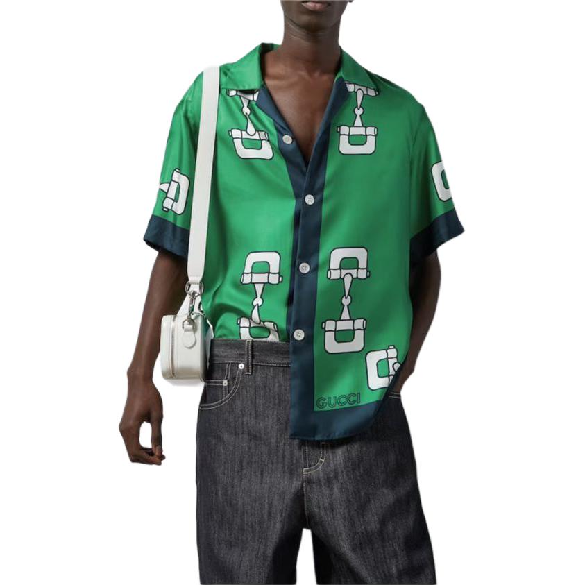 Gucci Horsebit Print Silk Shirt 'Green Blue' 782726-ZAQDV-3653